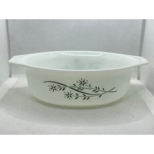 Pyrex White Casserole Dish with Green Floral Design